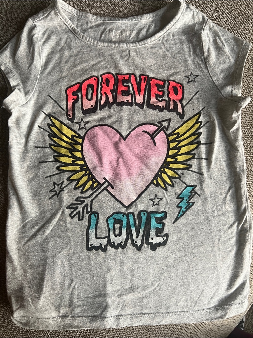 The Children's Place White Tee with Pink Heart, Yellow Wings & Teal Accents